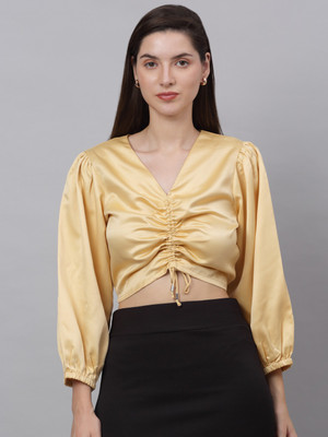 NEUDIS Casual Solid Women Gold Top