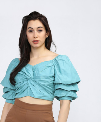 Tokyo Talkies Party Solid Women Blue Top
