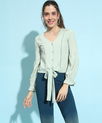 OXOLLOXO Casual Solid Women Light Green Top