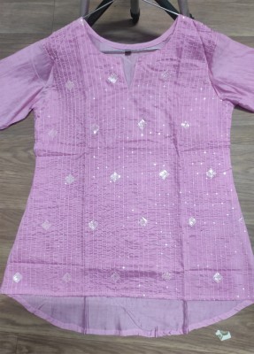 V And V Shop Casual Embellished, Embroidered Women Purple, White Top