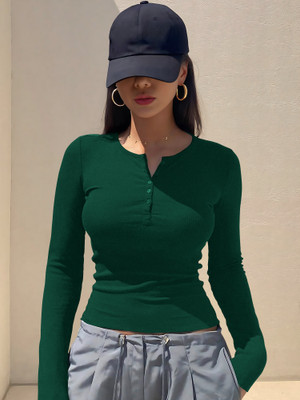 NAVYANKAA Casual Self Design Women Dark Green Top