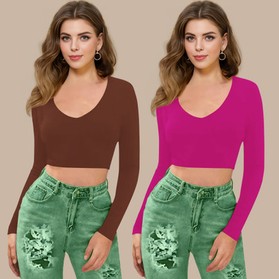 Maheshvi Casual Solid Women Pink Top