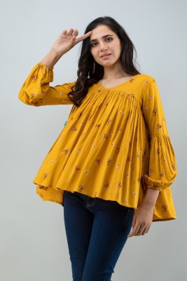 FLAMBOYANT Party Full Sleeve Printed Women Yellow Top