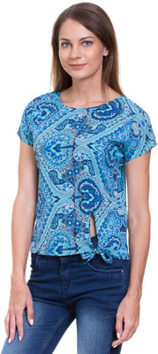 Crosstitch Casual Printed Women Blue Top