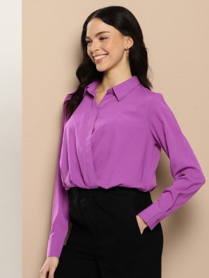 encore by INVICTUS Casual Solid Women Purple Top