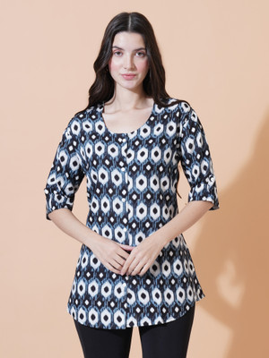 FebQ Party Printed Women Black Top