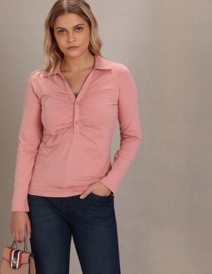 U.S. POLO ASSN. Casual Solid Women Pink Top