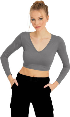 THE BLAZZE Casual Solid Women Grey Top