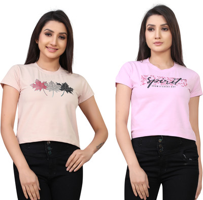 Tween Trends Casual Printed Women Pink, Beige Top