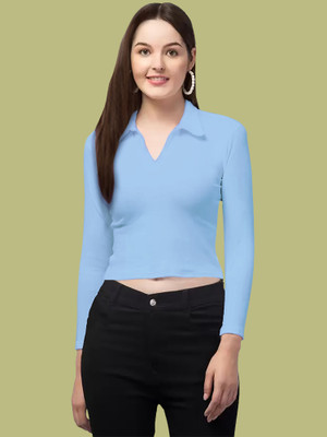 NAVYANKAA Casual Solid Women Blue Top