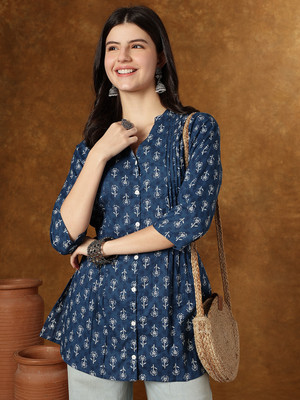 Janakdulari Creation Formal Printed Women Blue Top