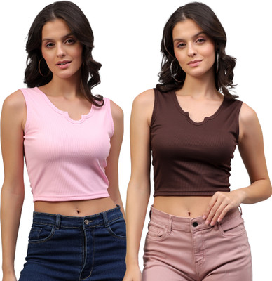 FASHA Casual Self Design Women Brown, Pink Top