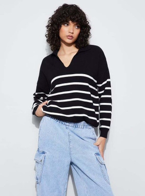 Ginger by Lifestyle Casual Self Design Women Black Top