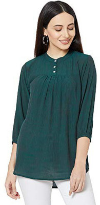 GO.4.IT Casual 3/4 Sleeve Solid Women Dark Green Top