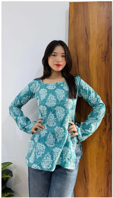 sonafashion Casual Printed, Floral Print Women Light Blue Top