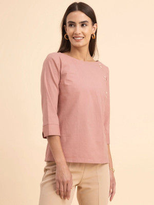 Fable Street Casual Solid Women Pink Top