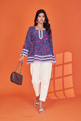V3 FASHION Party Printed Women Blue Top
