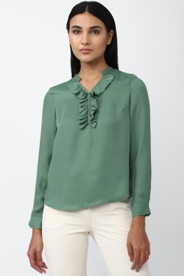 VAN HEUSEN Casual Solid Women Green Top