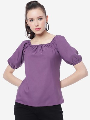 Angel Classic Casual Solid Women Purple Top