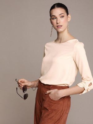 French Connection Casual Solid Women Beige Top