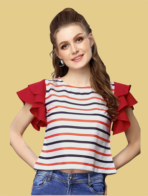 Selvia Casual Striped Women White, Red Top