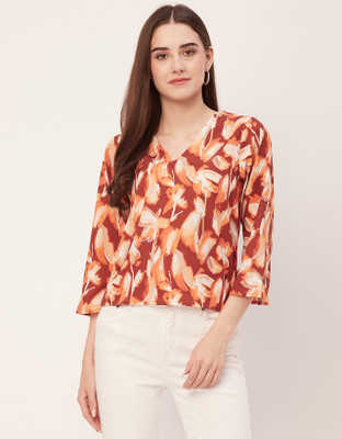 moomaya Casual Printed Women White, Orange, Maroon Top