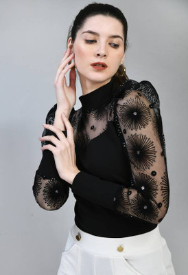 Trend For You Casual Self Design Women Black Top