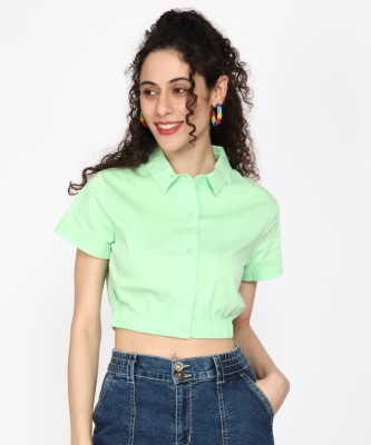 FOREVER 21 Casual Solid Women Green Top