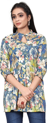 ZELZIS Casual Printed Women Blue Top