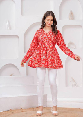 niklav Casual Floral Print Women Orange Top