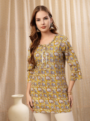 Zelena Casual Floral Print Women Yellow Top