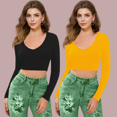 Maheshvi Casual Solid Women Yellow Top