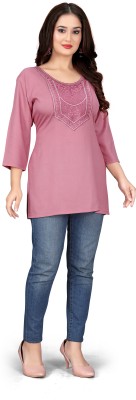 Antraa creation Casual Embroidered Women Pink Top