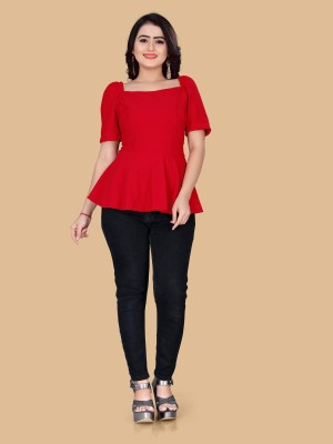 Life store mart Party Self Design Women Red Top