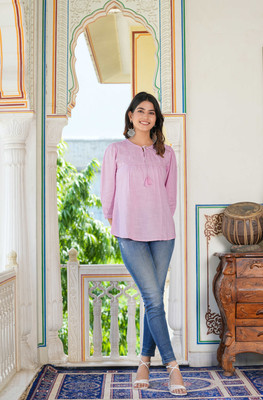Yash Gallery Casual Embroidered Women Pink Top