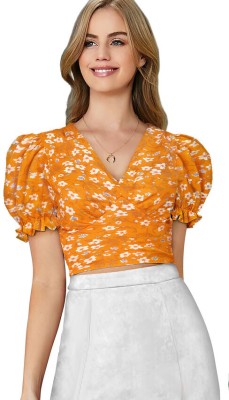 WELLWISHER Party Floral Print Women Yellow Top