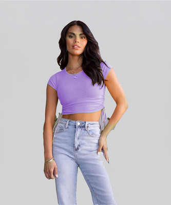 Fashyug Casual Solid Women Purple Top