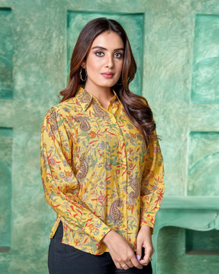 HouseOfCommon Casual Printed Women Yellow Top