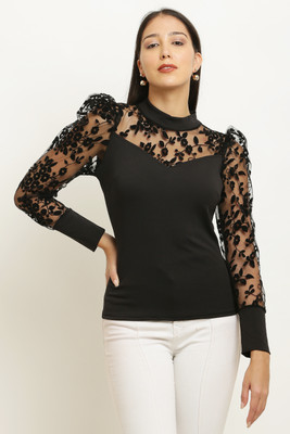 Purser Casual Embroidered Women Black Top