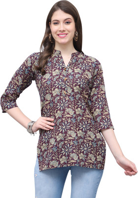 HouseOfCommon Women Printed Straight Kurta(Purple, Beige)