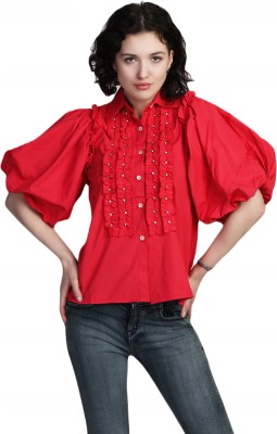 Shagufa Casual Self Design Women Red Top