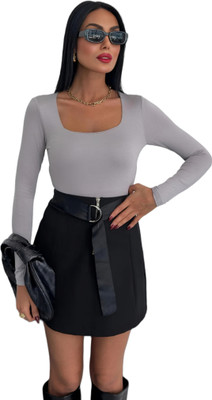 SIGHTBOMB Casual Solid Women Grey Top