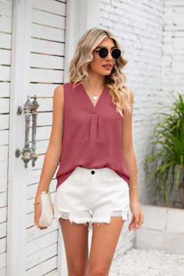 OUTZIDR Casual Solid Women Pink Top