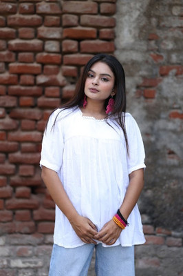 Sahajanand etp Casual Solid Women White Top