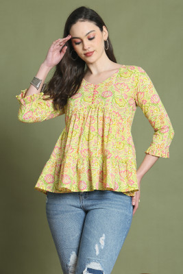 Aaradhya Fashion Casual Printed Women Yellow Top