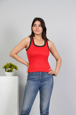PURETEE Casual Striped Women Red Top