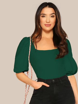 Kashonaa Casual Solid Women Dark Green Top