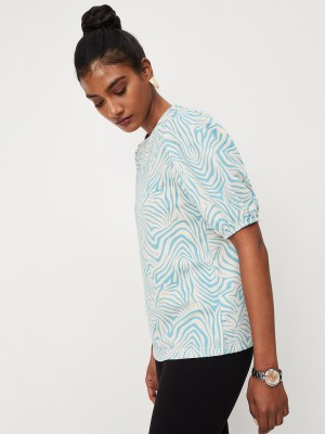 MAX Casual Printed Women Blue Top