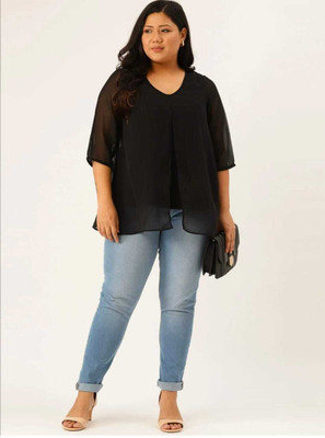 HRFasion Beach Wear Solid, Self Design Women Black Top