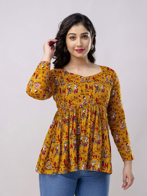 Knitts Fashion Casual Tribal Women Yellow Top